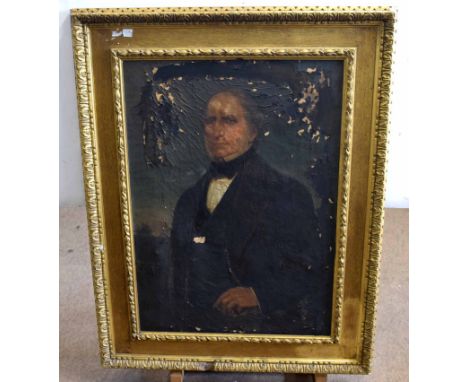 Large Watts gilt gesso picture frame currently holding a badly damaged portrait, sight size 91 x 65cms  