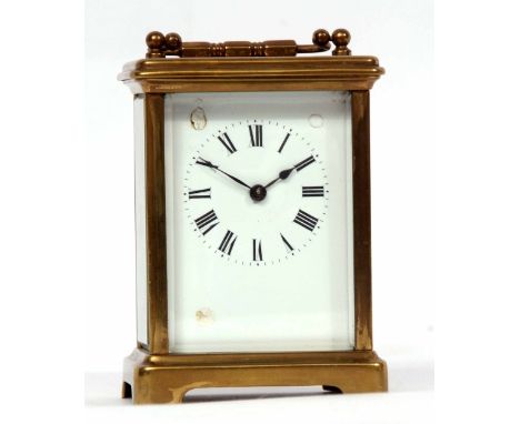 Early 20th century French carriage timepiece with replacement lever platform escapement to a Roman enamel dial (a/f) with out