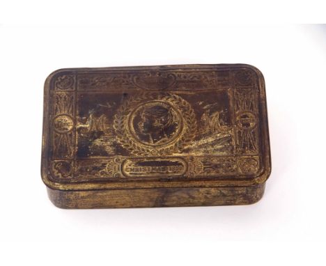 Princess Mary Christmas 1914 tin (hinge a/f) together with a flint arrow head and a further flintlock flint, various dates an
