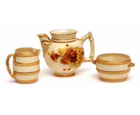 Group of three Grainger Worcester and Royal Worcester blush wares decorated with gilded bands, the largest ewer with yellow a