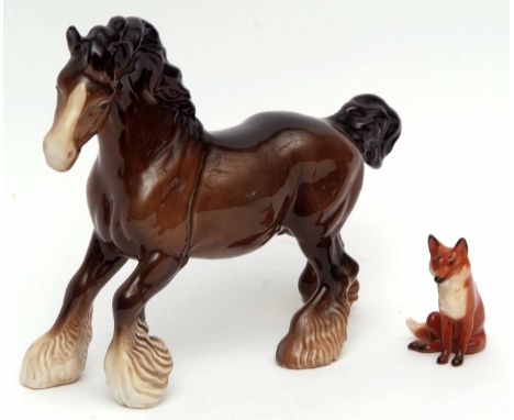 Beswick ware model of a fox together with a large model of a cart horse (2)  