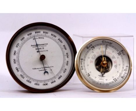 Mixed Lot: mid-20th century brass cased aneroid barometer, T A Reynolds, Son &amp; Wardale Ltd - London EC1, the drum shaped 