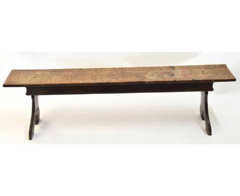 Jack Grimble oak bench, of plain form with splayed trestle type supports, 170cms long