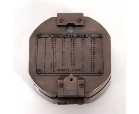 Modern surveyor's compass, Stanley-London, of circular hinged form with mirror lined lid fitted with a scale for natural sine