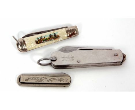 Mixed Lot: Government issue stainless steel clasp knife, 1945, Wade &amp; Butcher, together with a further souvenir pocket kn