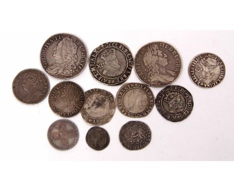 Mixed Lot: Henry VI half groat, Henry VIII groat, Elizabeth I shillings 1562 (2), 1582 (2), James I shilling, Commonwealth pe