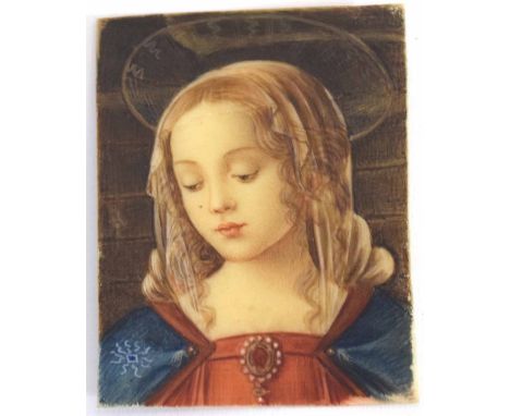 After The Old Master, watercolour on mica, Portrait, 9 x 6cms, unframed  