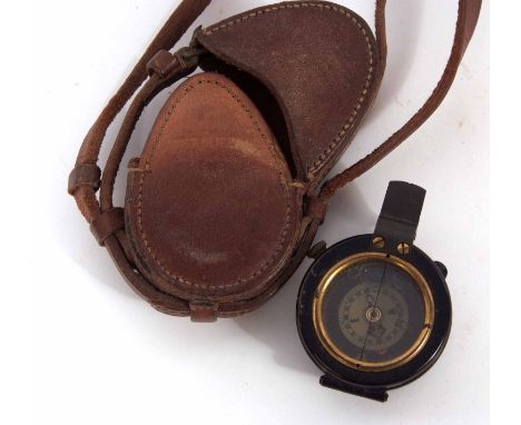 WWI period folding prismatic compass, F Barker &amp; Son - London, 1918, of black painted and lacquered brass circular constr