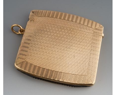 An early 20th century 9ct gold vesta case, with engine turned detail, hallmarked 9ct gold Birmingham 1919, maker's mark WNLtd