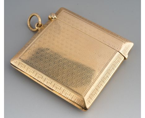 9ct  gold vesta case, fully hallmarked, fine engine turned decoration with Greek key motif around edges , gross weight 21.8g