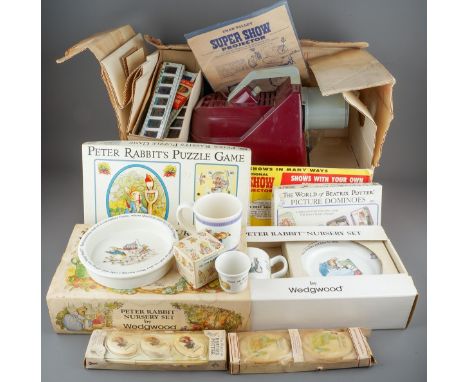 A Peter Rabbit Wedgwood nursery set boxed together with further World of Beatrix Potter including soaps, dish, jigsaw, mug (a