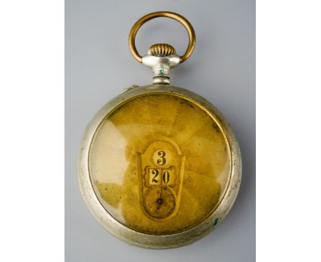 A gun metal cased keyless wind digital display open-faced gentleman's pocket watch with unsigned lever movement, the silvered