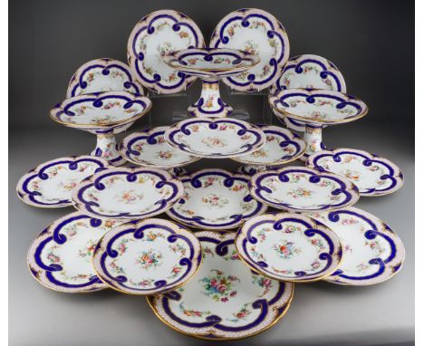 A second half 19th century Minton porcelain twenty piece dessert service, pattern number A2080, hand painted with a border of