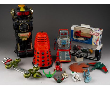 A collection of vintage toys to include: Japanese KO (Yoshiya) tinplate Robot windup, moving action together with two further
