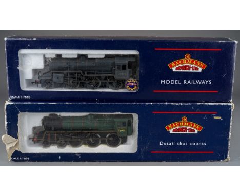 Bachmann 00 Gauge x 2 consisting of Crab 42942 BR Lined Black Early Emblem Weathered and Standard 4NT 75003 BR Lined Green D/