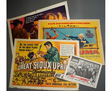 Cinema Interest - Western film interest, comprising four 1950's insert posters for " Pillars of The Sky", "They Rode West", "