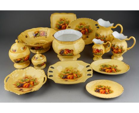 Thirteen pieces of Aynsley Orchard Gold ornamental wares, a large proportion seconds, including 2002 Jubilee collection foote