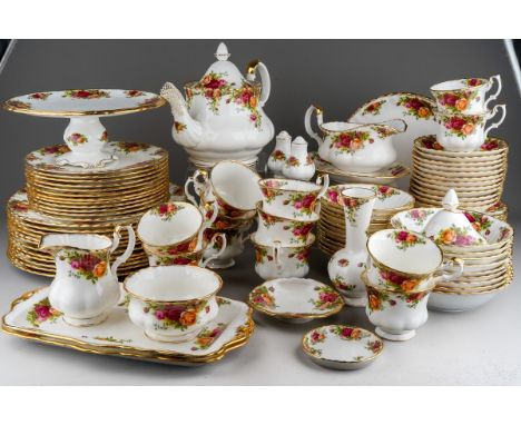 A Royal Albert "Old Country Roses" pattern dinner service, mostly twelve place settings, comprising a comport, two rectangula