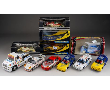 Scalextric - C.127 Marlboro Mclaren M23, C.123 UOP Shadow formula 1, C2126 Jordon Mugan Honda, MG Lola Le Mans 2001, boxed, P