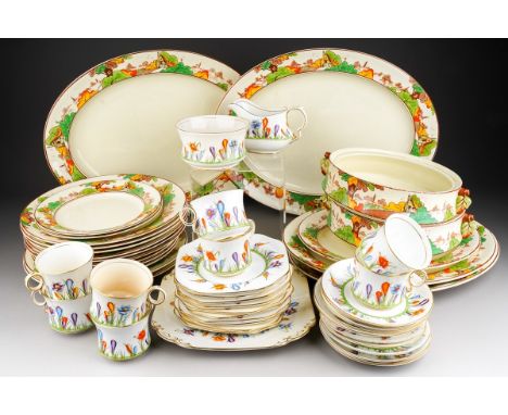 An early 20th Century Palissy Ware "Oakland" part dinner service including dinner plates, tureens, meat platters (Q) and a ma