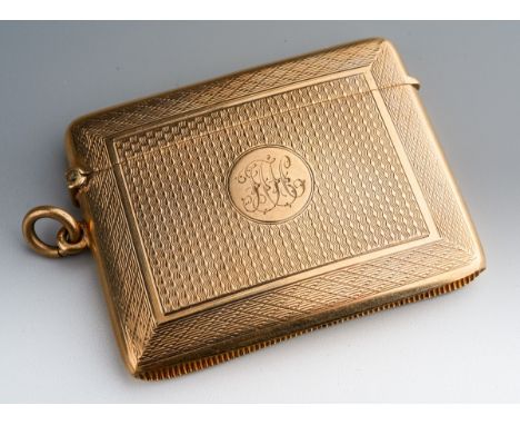 9ct  gold vesta case, fine engine turned decoration, fully hallmarked with bowed body and monogram to front. Gross weight 23.