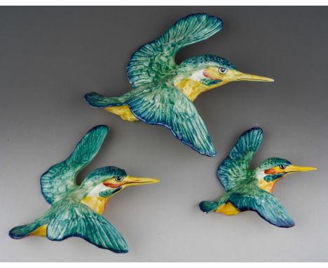 A set of three graduated Beswick Kingfisher wall plaques, model nos. 729-1, 729-2 and 729-3, gloss, printed and impressed mar