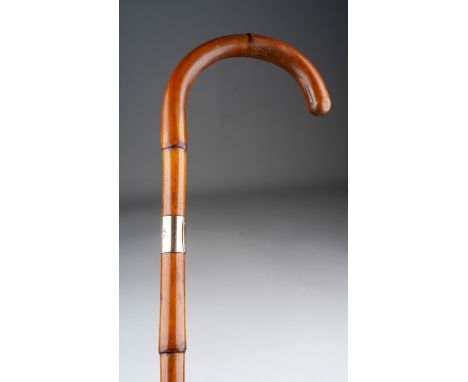 A late 19th/20th Century cane walking stick with 9 ct gold mount engraved monogram and stamped 'Brigg', length 93 cm