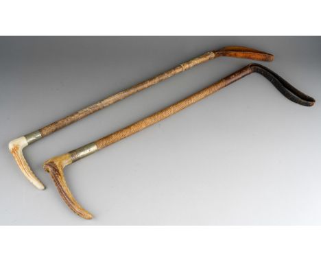 Two hunting crops with bone handles, one marked STEEL Ltd