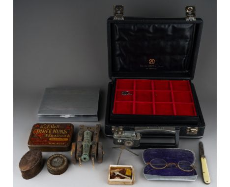 A mixed lot of collectors items, including an Italian Abafil coin case with trays, with key, a chrome cigarette box, a J &amp