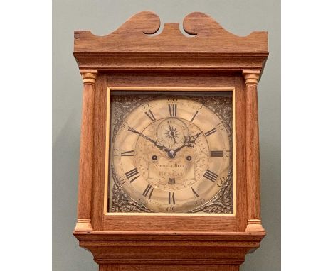 ANTIQUE OAK LONGCASE CLOCK by George Bucke, Bungay, 12in square brass dial, pierced spandrels, Roman numerals, subsidiary sec