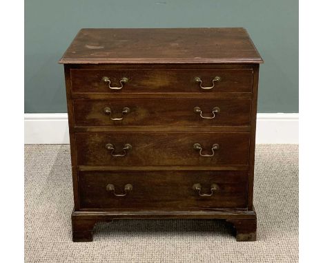 VICTORIAN MAHOGANY CHEST circa 1870, four long oak lined drawers, crossbanded edging, circular brass pommels and swan neck ha