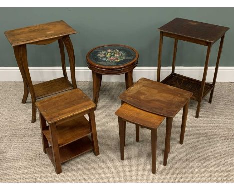 MIXED WOODS PARCEL OF VINTAGE OCCASIONAL TABLES, comprising two tier oak table, shaped supports, 72 (h) x 51 (w) x 33cms (d),