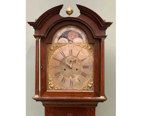 OAK LONGCASE CLOCK CIRCA 1830 by Gabriel Smith Chester, arched top moon phase dial, Roman numerals, subsidiary seconds dial, 