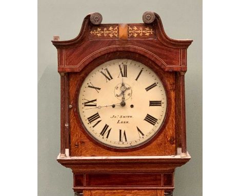 LONGCASE CLOCK CIRCA 1830, oak and mahogany, enamelled dial by J N Smith, Leek, Roman numerals, circular dial, eight day pend