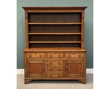 NORTH WALES ANGLESEY OAK & MAHOGANY DRESSER, circa 1860, three shelf rack, wide backboards, three opening pine lined frieze d