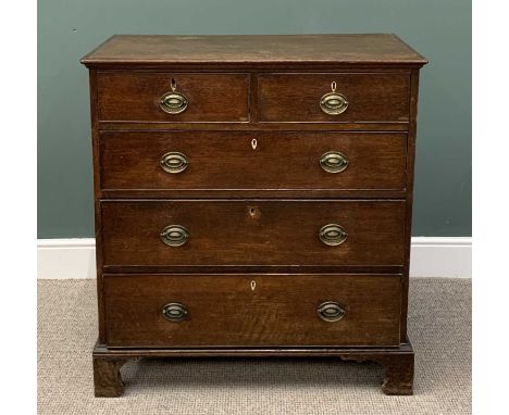 ANTIQUE OAK CHEST OF DRAWERS circa 1850, two short, three long oak lined drawers, cockbeaded edging, ivory escutcheons, repla