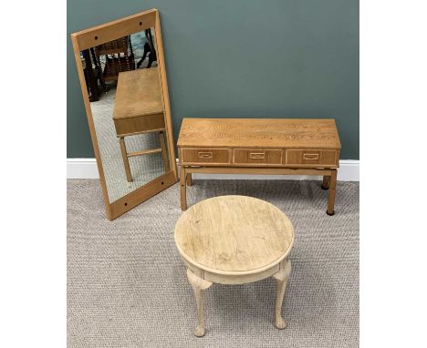 THREE OCCASIONAL FURNITURE ITEMS, comprising light wood framed wall mirror, 125 x 160cms, mid-century light wood three drawer