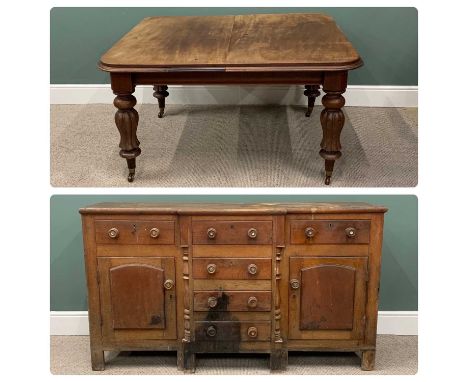 TWO ITEMS OF VICTORIAN PERIOD FURNITURE, comprising North Wales oak and mahogany break front dresser base, T arrangement of s