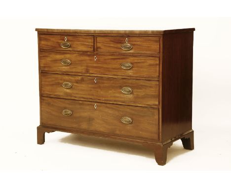 A George III inlaid mahogany chest, of two short above three long drawers on bracket feet, 114 x 50 x 90cm