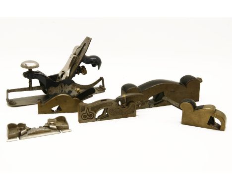 Four woodworking planes, comprising: a Record No.0113 compass plane, an Edward Preston rebate plane, 17cm long, a rebate plan