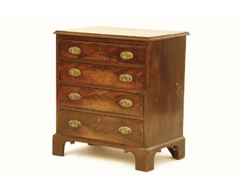 A small mahogany chest of four drawers,in bracket feet, 67 x 44 x 74cm high