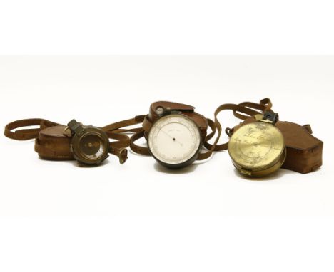A collection of three compasses, to include a World War One Verner’s Pattern VIII example, engraved to the verso St Pan. Gar.