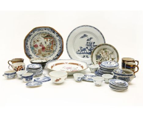 Three Copenhagen dishes with painted fish design, together with a Royal Copenhagen model of a fish, modelled ceramic bunnies 