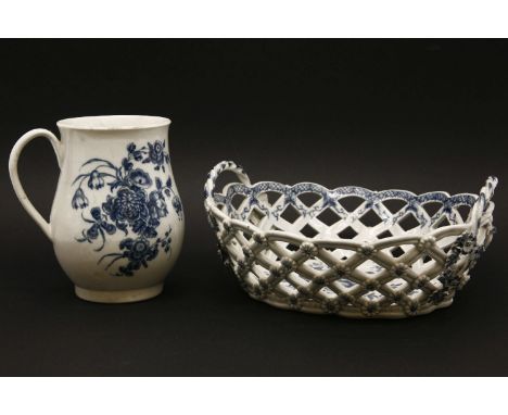 An 18th century Worcester reticulated basket, together with a Worcester tankard (restored)