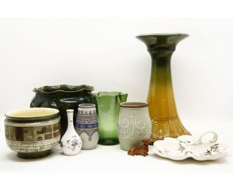 A Royal Doulton Reims jardiniere, together with a Denby vase, a Poole vase, and English Majolica jardiniere on stand, etc.