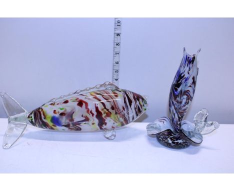 Two vintage glass fish ornaments 