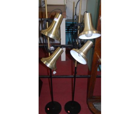 A pair of Danish 1970s brushed gilt metal and black enamel twin standard lamps