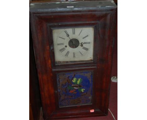 An early 20th century American mahogany drop trunk wall clock