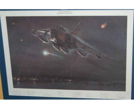 Ronald Wong - Alone and unarmed, 13th Squadron Gulf War 1991, lithograph, signed by various crew members and numbered 236/100