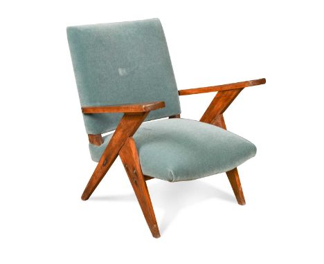 stained hardwood and green fabric upholstery74 x 66cmFor a similar example see: M. Vasconcellos & M. L. Braga, Móvel Brasilei